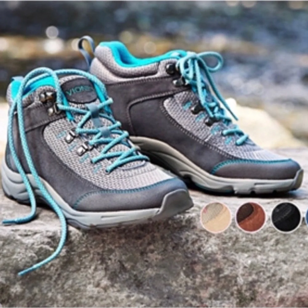 Vionic Cypress Hiking Boots Lace Up Gray Blue Sturdy